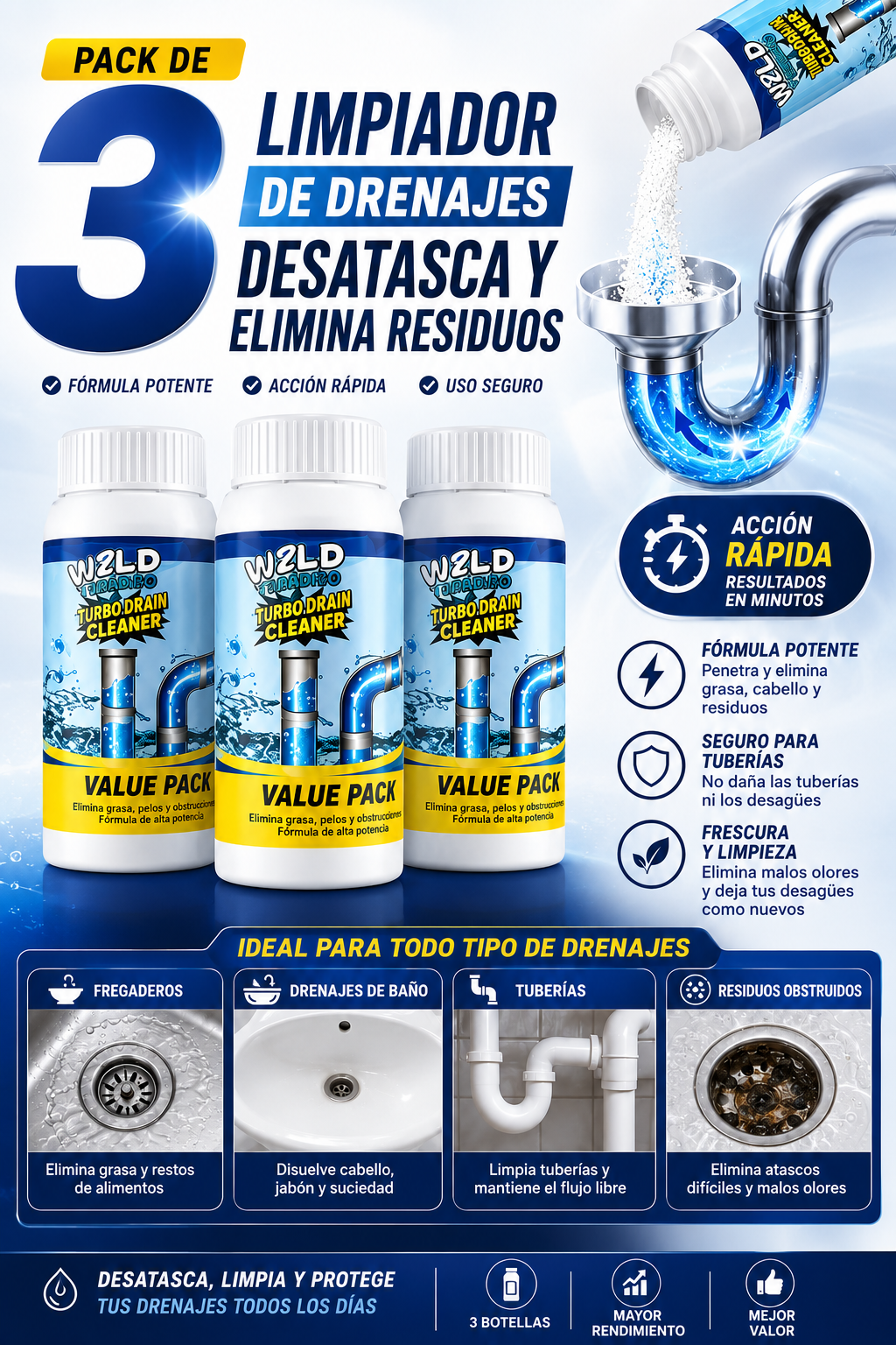 Polvo limpiador de drenaje destape PACK3