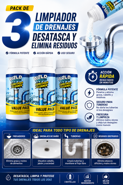 Polvo limpiador de drenaje destape PACK3
